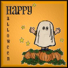 Żółta kartka z duchem szczęśliwego Halloween